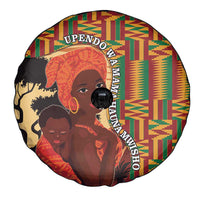 African-American Mother's Day Spare Tire Cover Black Mom And Son Kente Pattern