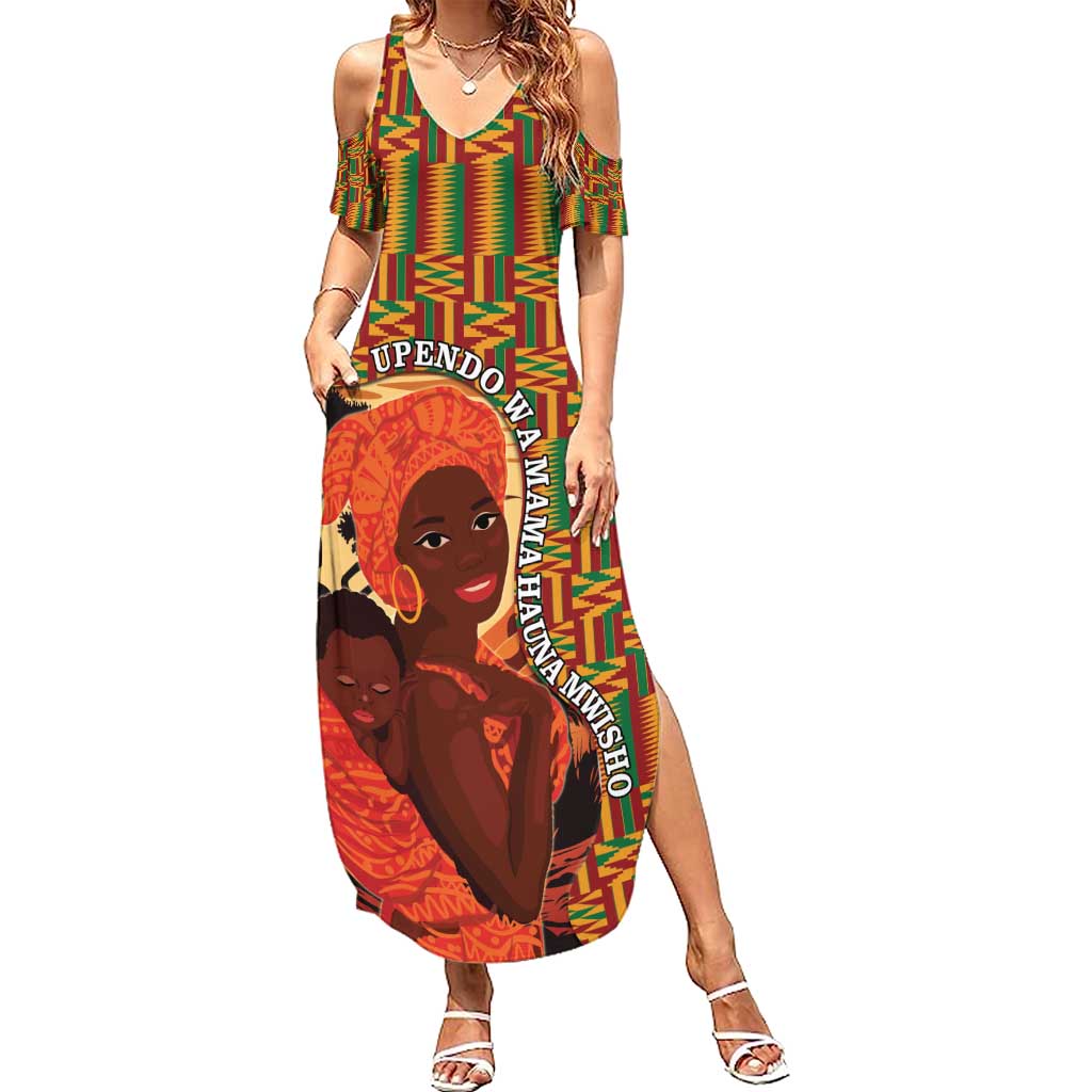 African-American Mother's Day Summer Maxi Dress Black Mom And Son Kente Pattern