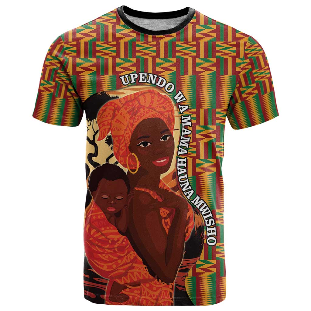 African-American Mother's Day T Shirt Black Mom And Son Kente Pattern