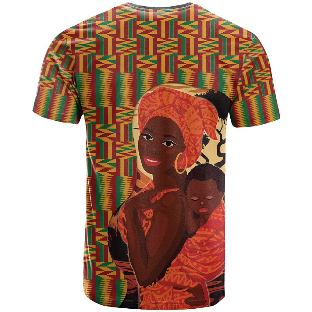 African-American Mother's Day T Shirt Black Mom And Son Kente Pattern