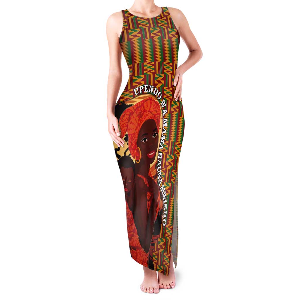 African-American Mother's Day Tank Maxi Dress Black Mom And Son Kente Pattern