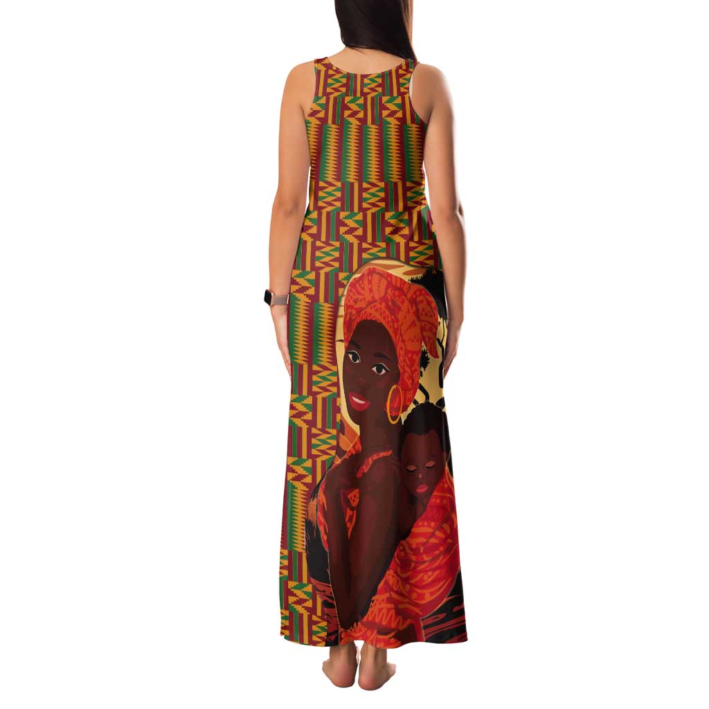 African-American Mother's Day Tank Maxi Dress Black Mom And Son Kente Pattern