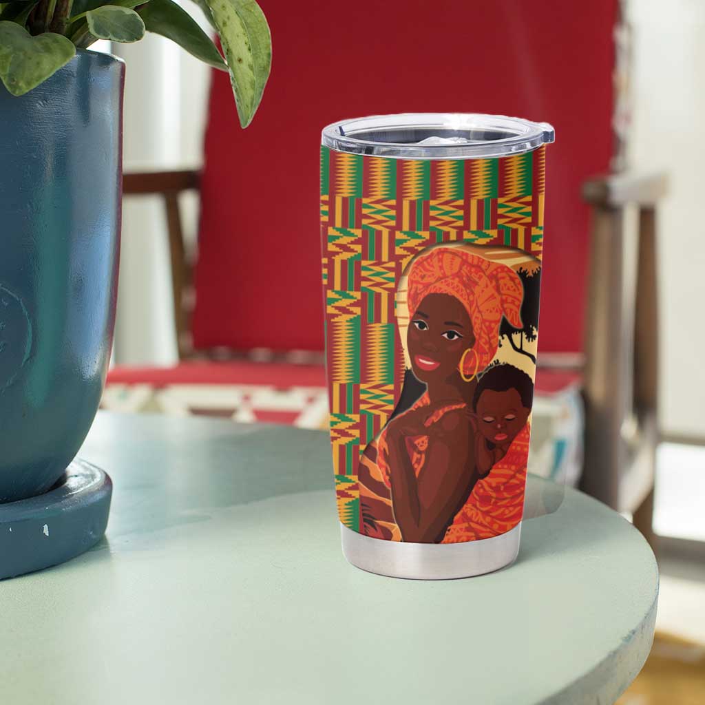 African-American Mother's Day Tumbler Cup Black Mom And Son Kente Pattern