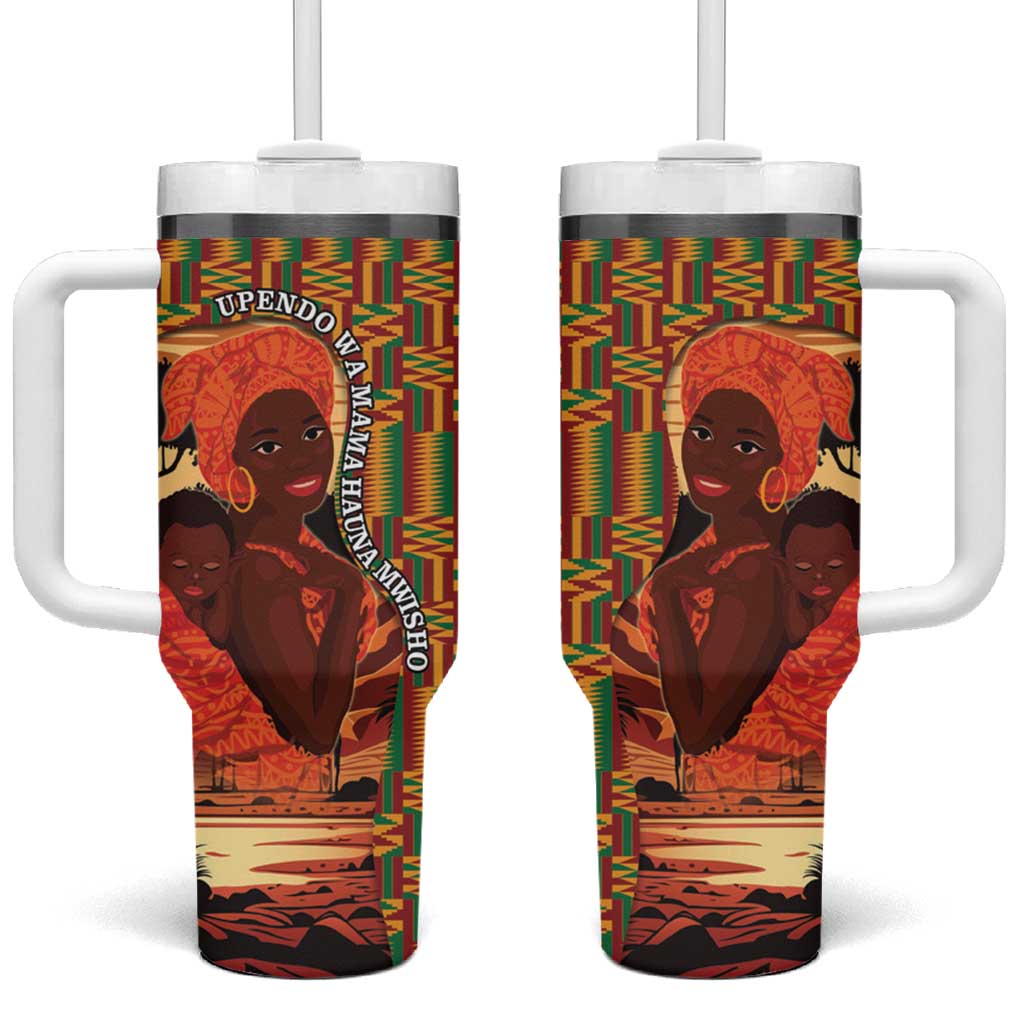 African-American Mother's Day Tumbler With Handle Black Mom And Son Kente Pattern