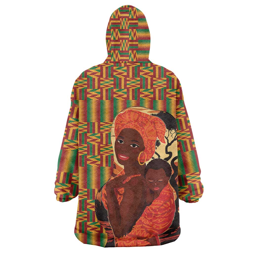 African-American Mother's Day Wearable Blanket Hoodie Black Mom And Son Kente Pattern