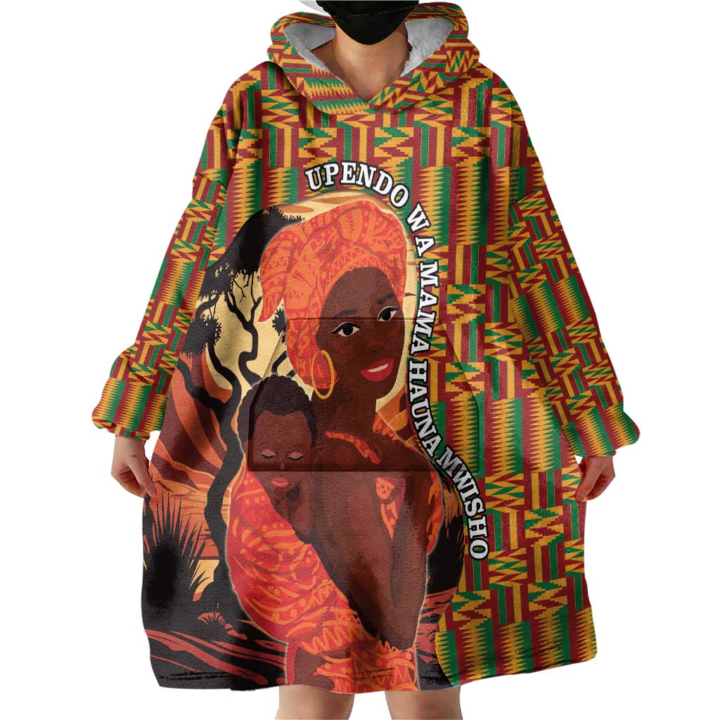 African-American Mother's Day Wearable Blanket Hoodie Black Mom And Son Kente Pattern