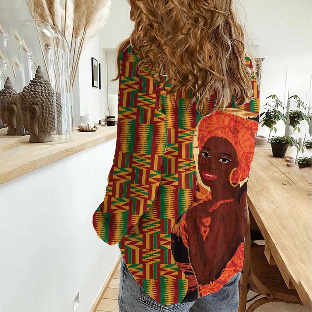 African-American Mother's Day Women Casual Shirt Black Mom And Son Kente Pattern
