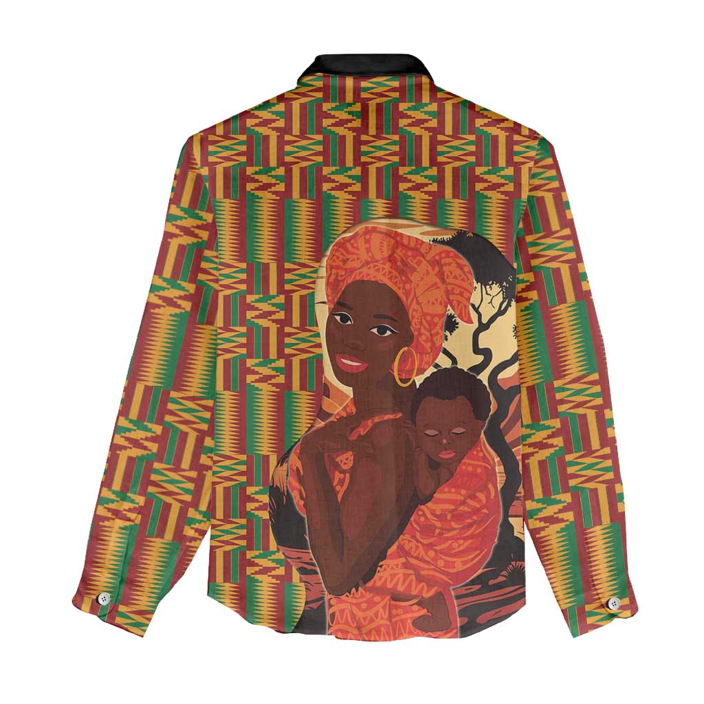 African-American Mother's Day Women Casual Shirt Black Mom And Son Kente Pattern
