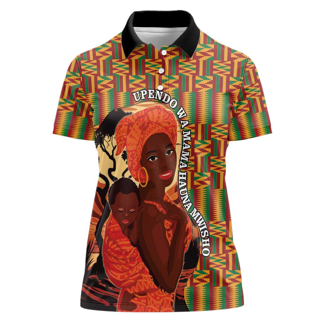 African-American Mother's Day Women Polo Shirt Black Mom And Son Kente Pattern