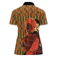 African-American Mother's Day Women Polo Shirt Black Mom And Son Kente Pattern