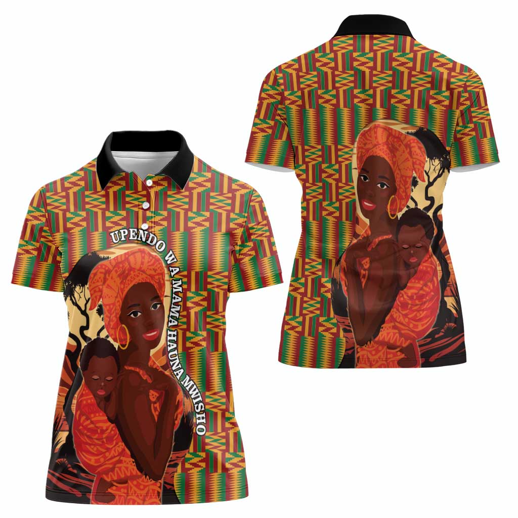 African-American Mother's Day Women Polo Shirt Black Mom And Son Kente Pattern