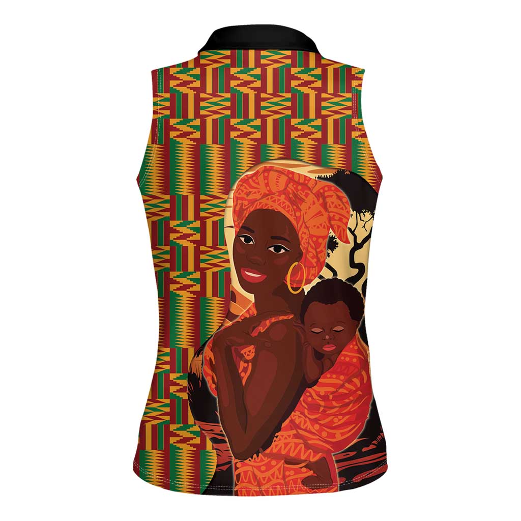 African-American Mother's Day Women Sleeveless Polo Shirt Black Mom And Son Kente Pattern