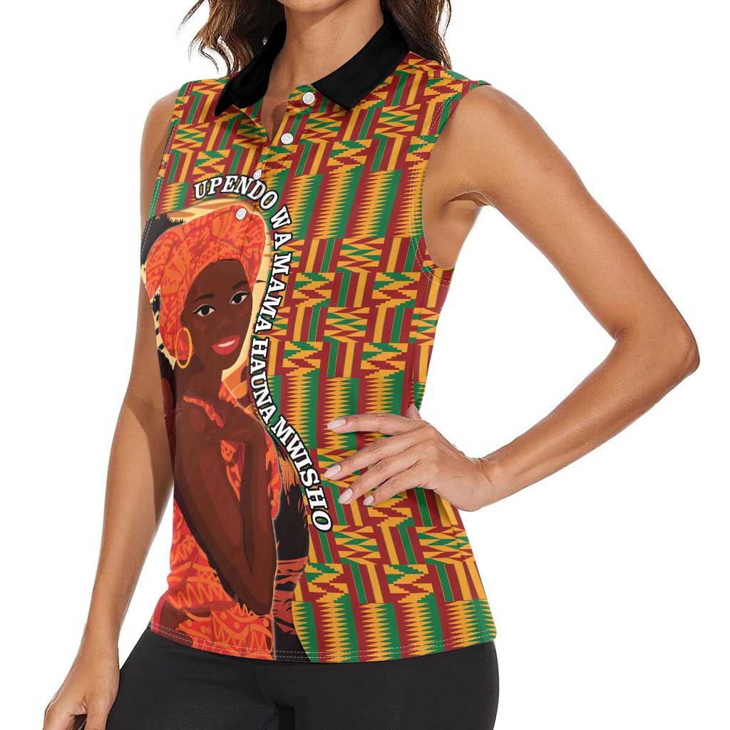 African-American Mother's Day Women Sleeveless Polo Shirt Black Mom And Son Kente Pattern