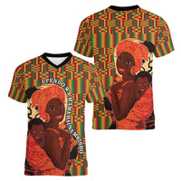 African-American Mother's Day Women V-Neck T-Shirt Black Mom And Son Kente Pattern