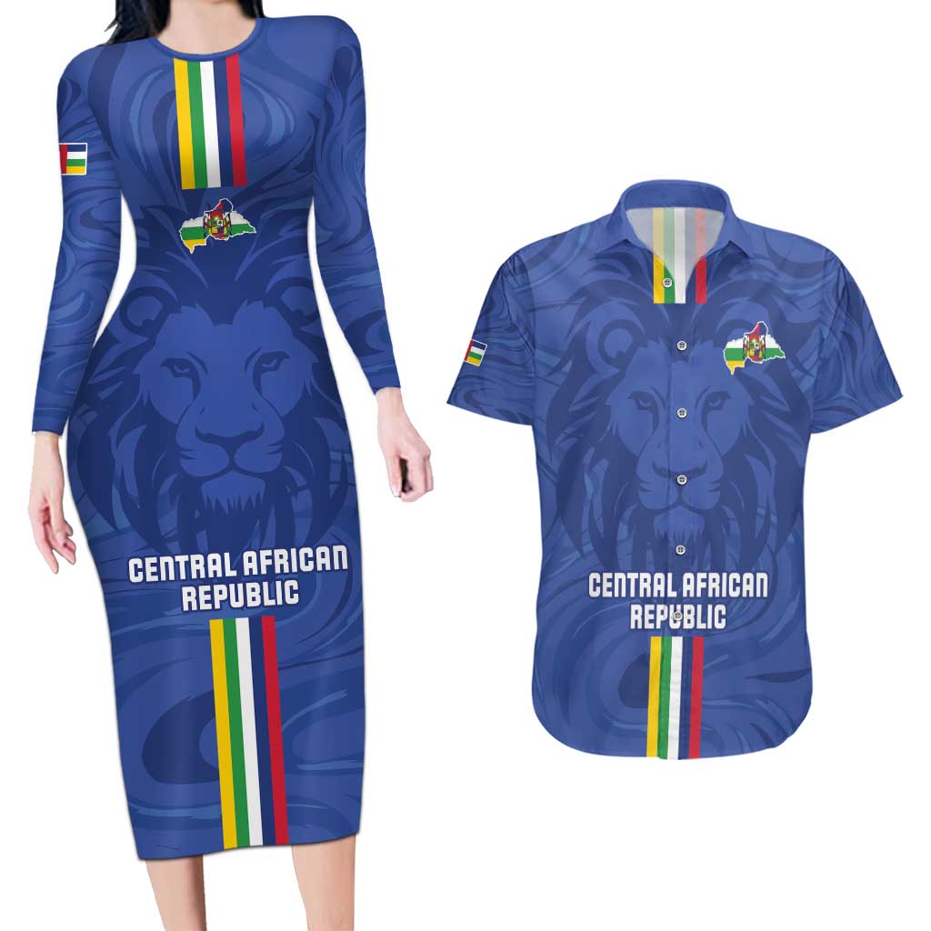 Custom Central African Republic Football Couples Matching Long Sleeve Bodycon Dress and Hawaiian Shirt Go Les Fauves Go