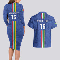 Custom Central African Republic Football Couples Matching Long Sleeve Bodycon Dress and Hawaiian Shirt Go Les Fauves Go