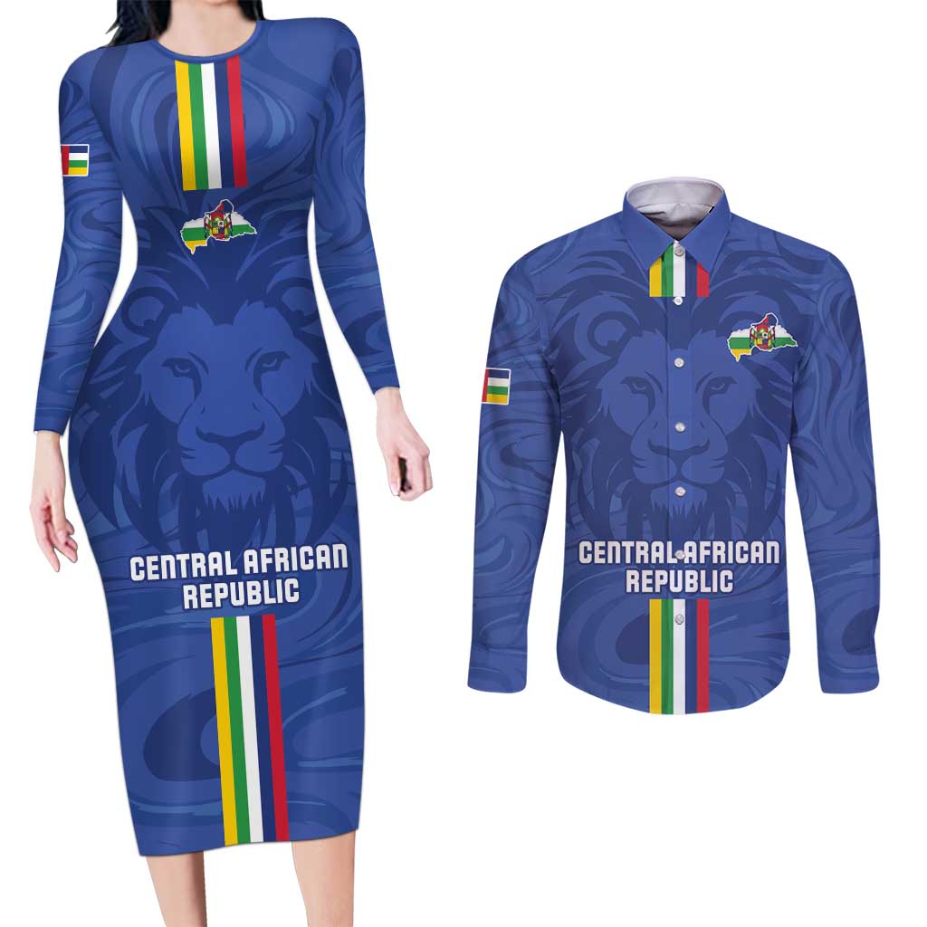 Custom Central African Republic Football Couples Matching Long Sleeve Bodycon Dress and Long Sleeve Button Shirt Go Les Fauves Go