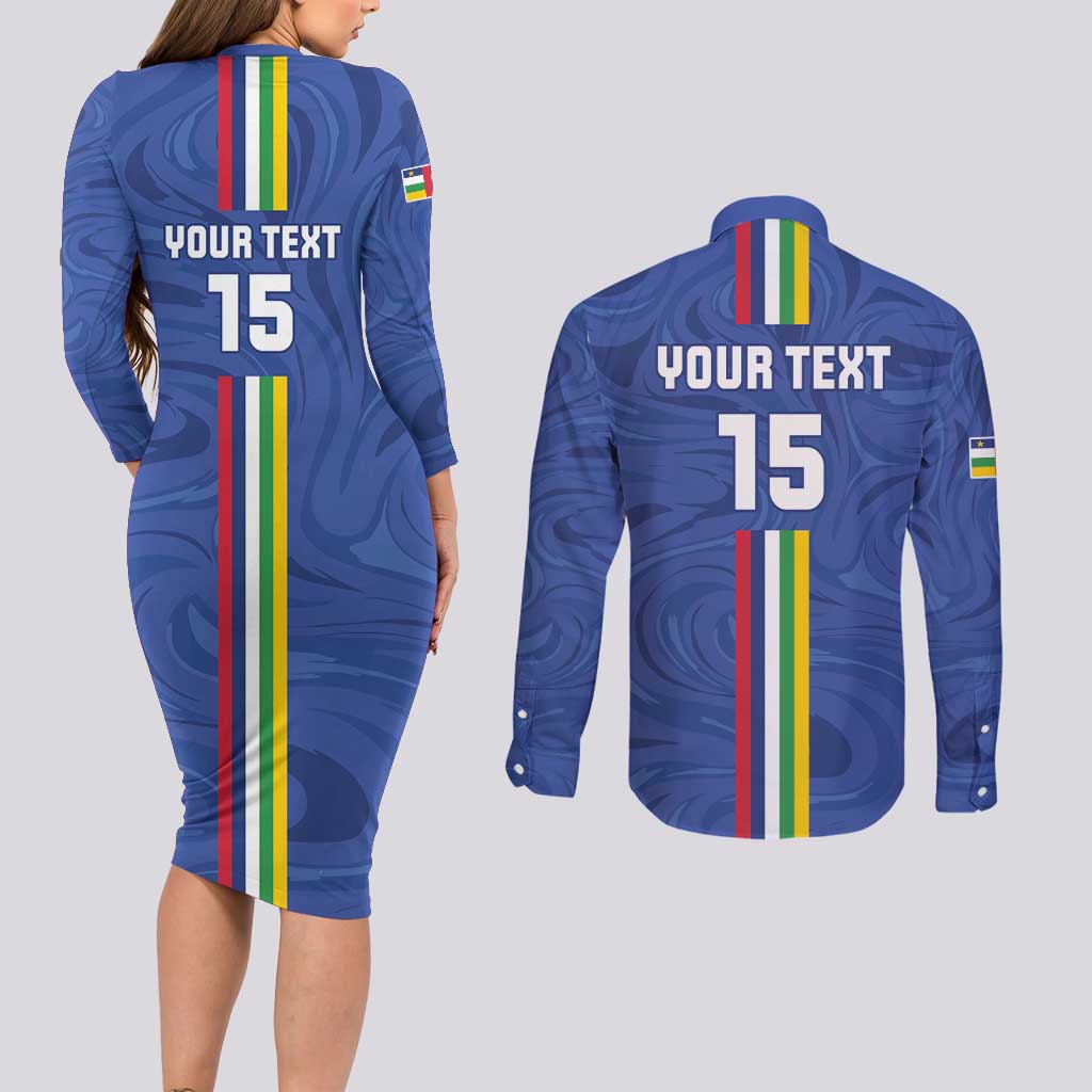 Custom Central African Republic Football Couples Matching Long Sleeve Bodycon Dress and Long Sleeve Button Shirt Go Les Fauves Go