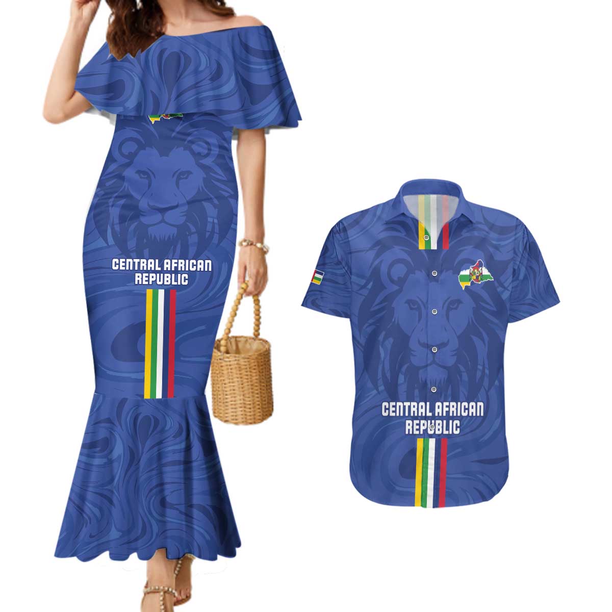 Custom Central African Republic Football Couples Matching Mermaid Dress and Hawaiian Shirt Go Les Fauves Go