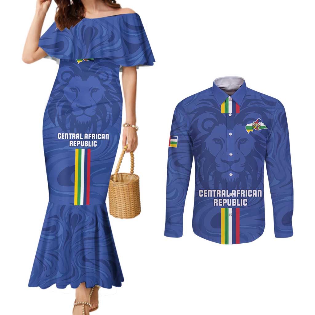 Custom Central African Republic Football Couples Matching Mermaid Dress and Long Sleeve Button Shirt Go Les Fauves Go