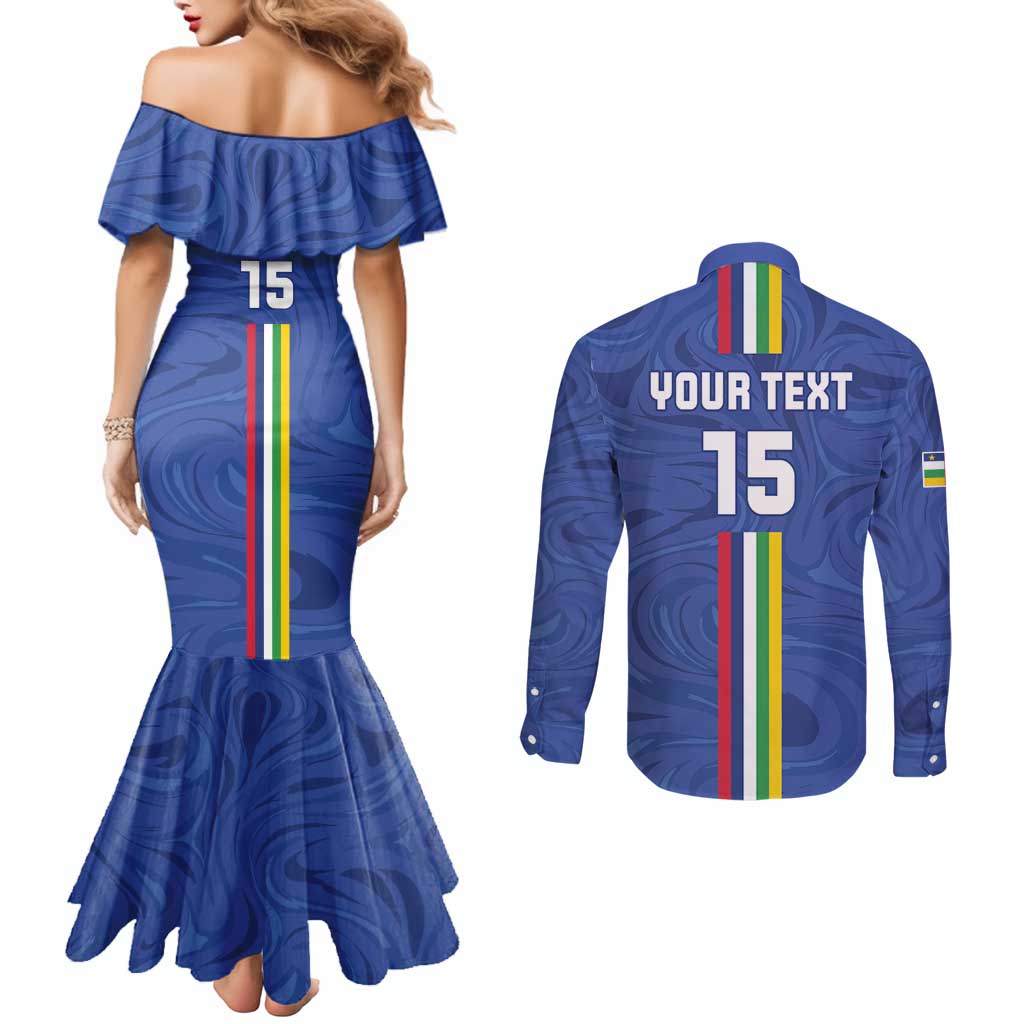 Custom Central African Republic Football Couples Matching Mermaid Dress and Long Sleeve Button Shirt Go Les Fauves Go