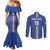 Custom Central African Republic Football Couples Matching Mermaid Dress and Long Sleeve Button Shirt Go Les Fauves Go