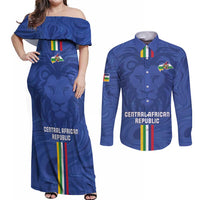Custom Central African Republic Football Couples Matching Off Shoulder Maxi Dress and Long Sleeve Button Shirt Go Les Fauves Go