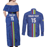 Custom Central African Republic Football Couples Matching Off Shoulder Maxi Dress and Long Sleeve Button Shirt Go Les Fauves Go