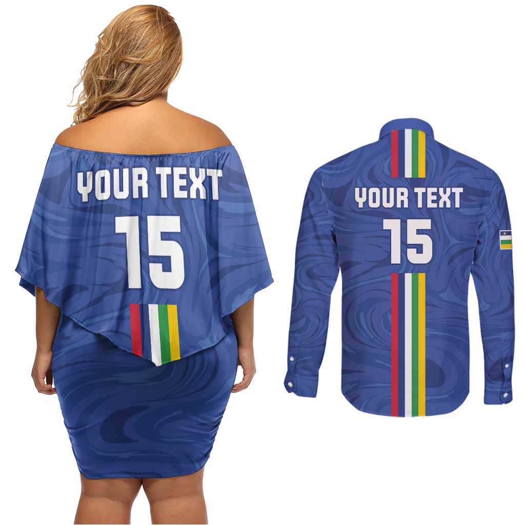 Custom Central African Republic Football Couples Matching Off Shoulder Short Dress and Long Sleeve Button Shirt Go Les Fauves Go