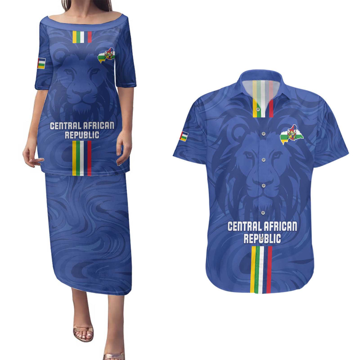 Custom Central African Republic Football Couples Matching Puletasi and Hawaiian Shirt Go Les Fauves Go