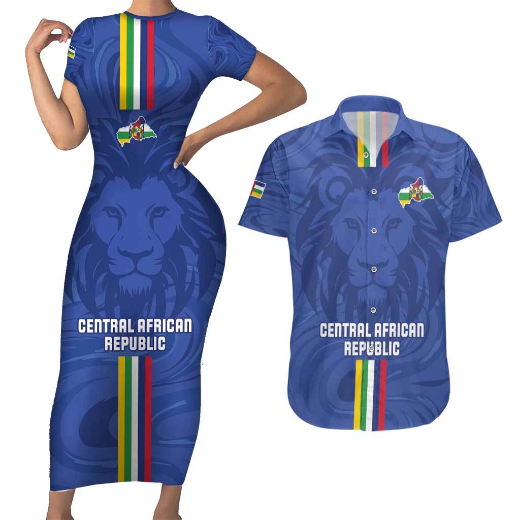 Custom Central African Republic Football Couples Matching Short Sleeve Bodycon Dress and Hawaiian Shirt Go Les Fauves Go