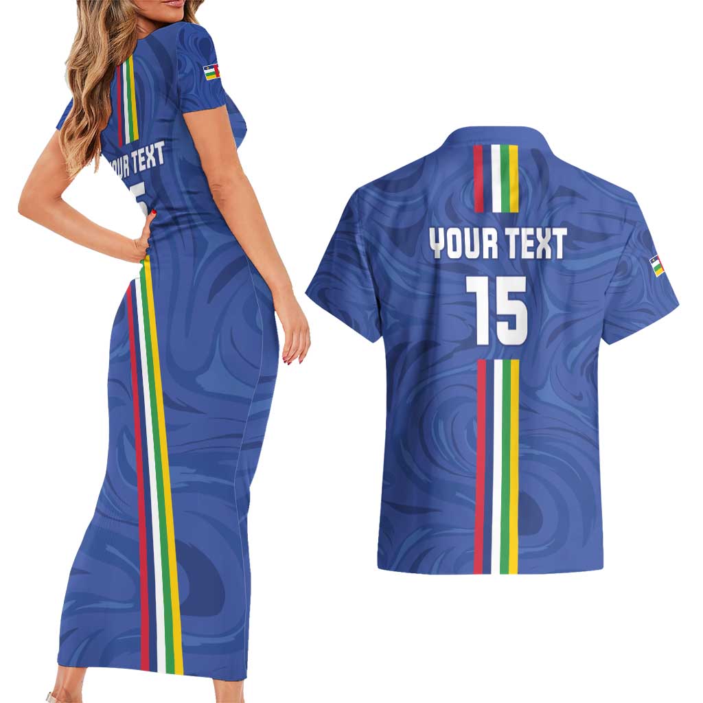 Custom Central African Republic Football Couples Matching Short Sleeve Bodycon Dress and Hawaiian Shirt Go Les Fauves Go