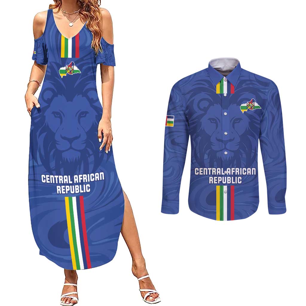 Custom Central African Republic Football Couples Matching Summer Maxi Dress and Long Sleeve Button Shirt Go Les Fauves Go