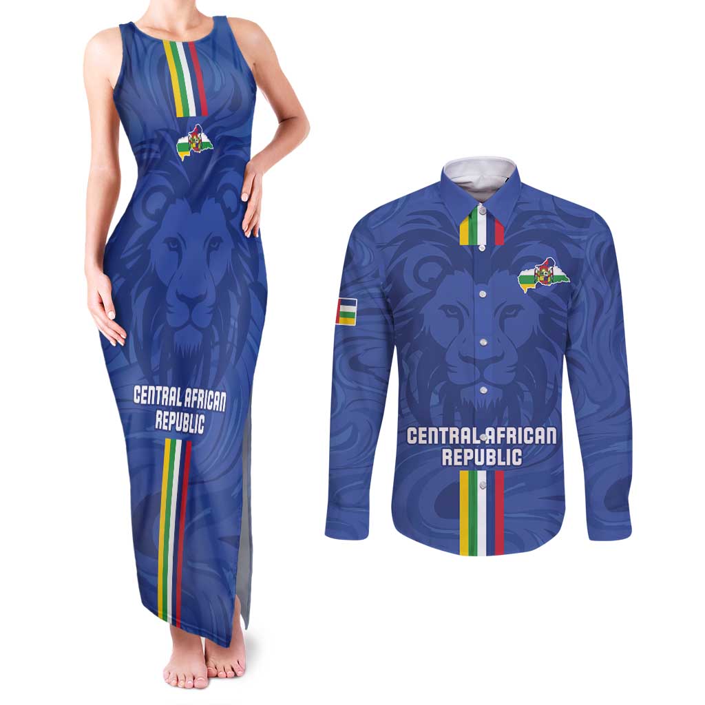 Custom Central African Republic Football Couples Matching Tank Maxi Dress and Long Sleeve Button Shirt Go Les Fauves Go