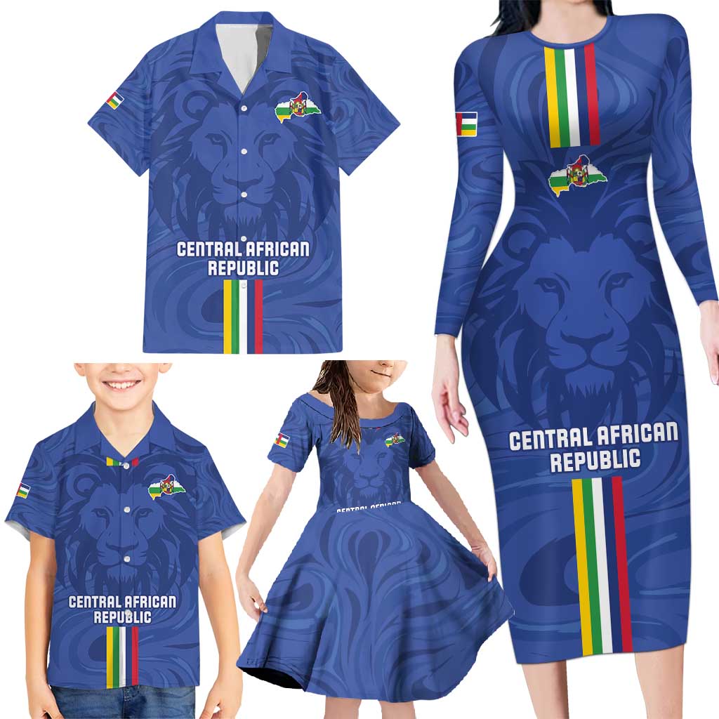 Custom Central African Republic Football Family Matching Long Sleeve Bodycon Dress and Hawaiian Shirt Go Les Fauves Go