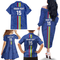 Custom Central African Republic Football Family Matching Off The Shoulder Long Sleeve Dress and Hawaiian Shirt Go Les Fauves Go