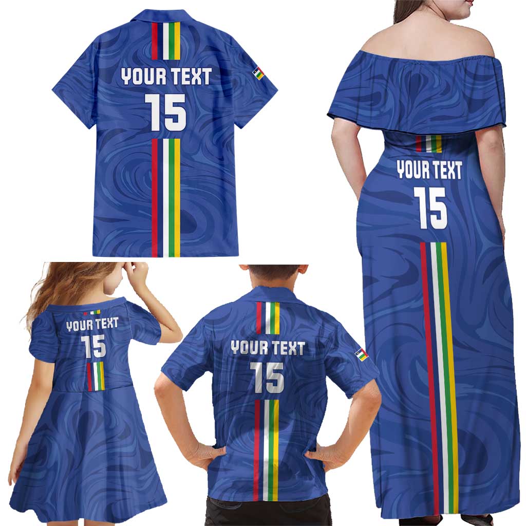Custom Central African Republic Football Family Matching Off Shoulder Maxi Dress and Hawaiian Shirt Go Les Fauves Go