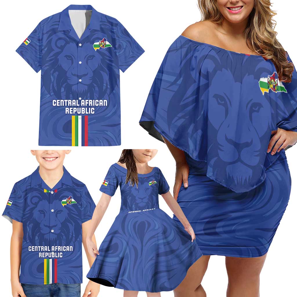 Custom Central African Republic Football Family Matching Off Shoulder Short Dress and Hawaiian Shirt Go Les Fauves Go