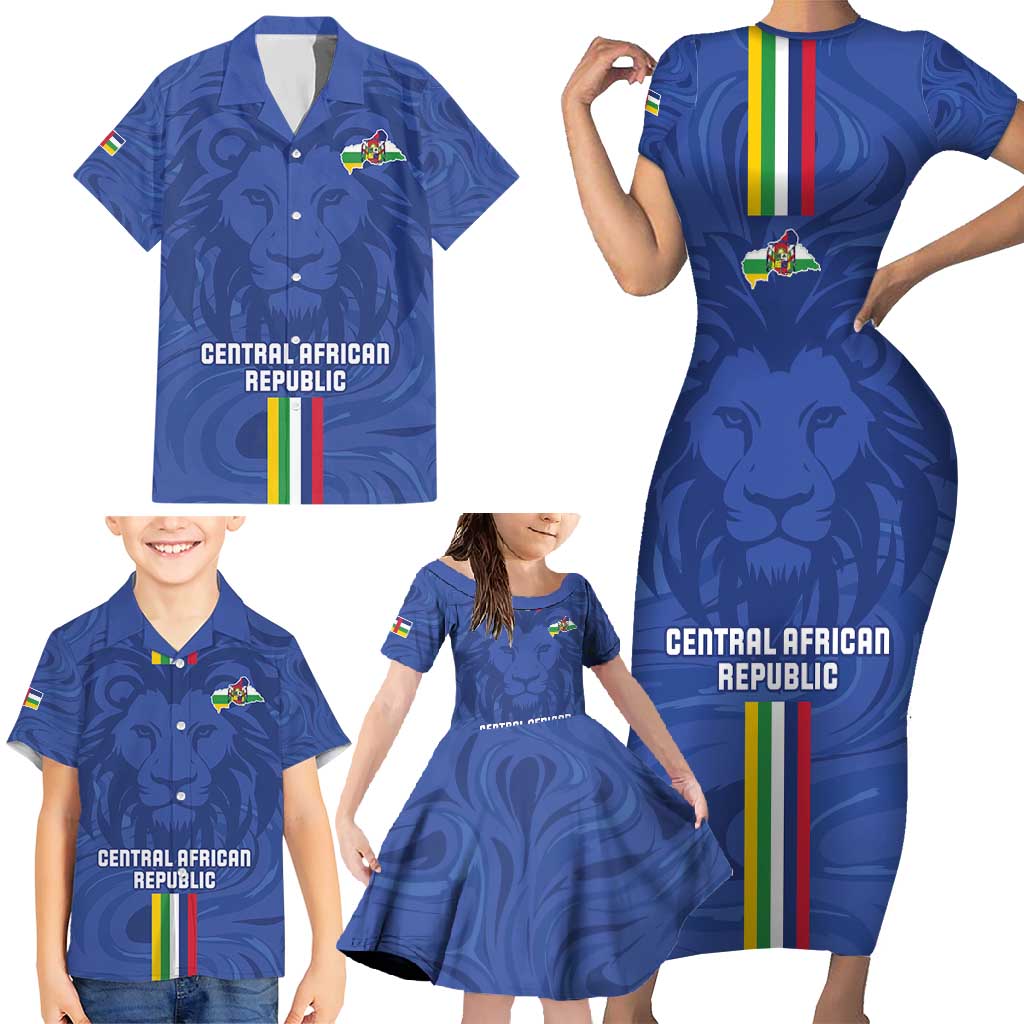 Custom Central African Republic Football Family Matching Short Sleeve Bodycon Dress and Hawaiian Shirt Go Les Fauves Go