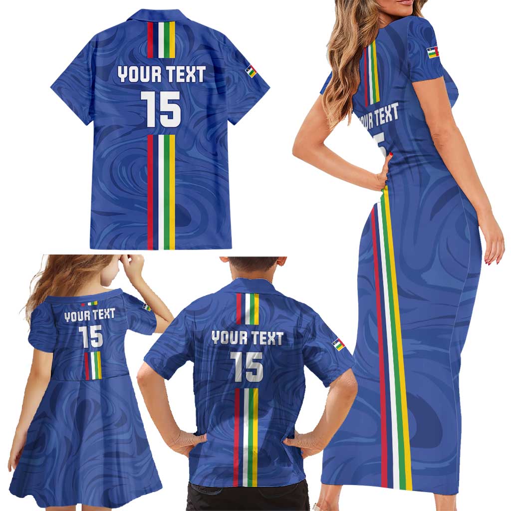 Custom Central African Republic Football Family Matching Short Sleeve Bodycon Dress and Hawaiian Shirt Go Les Fauves Go