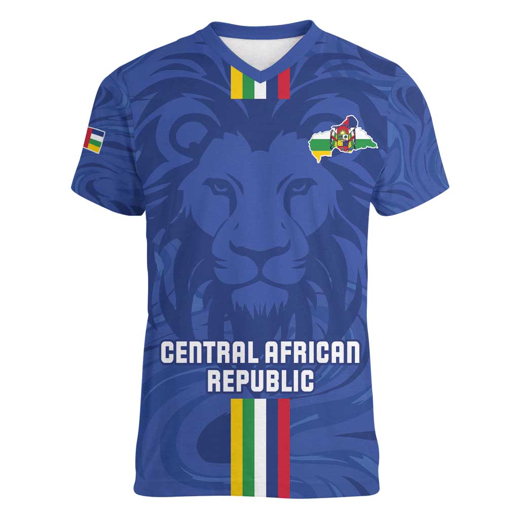 Custom Central African Republic Football Women V-Neck T-Shirt Go Les Fauves Go