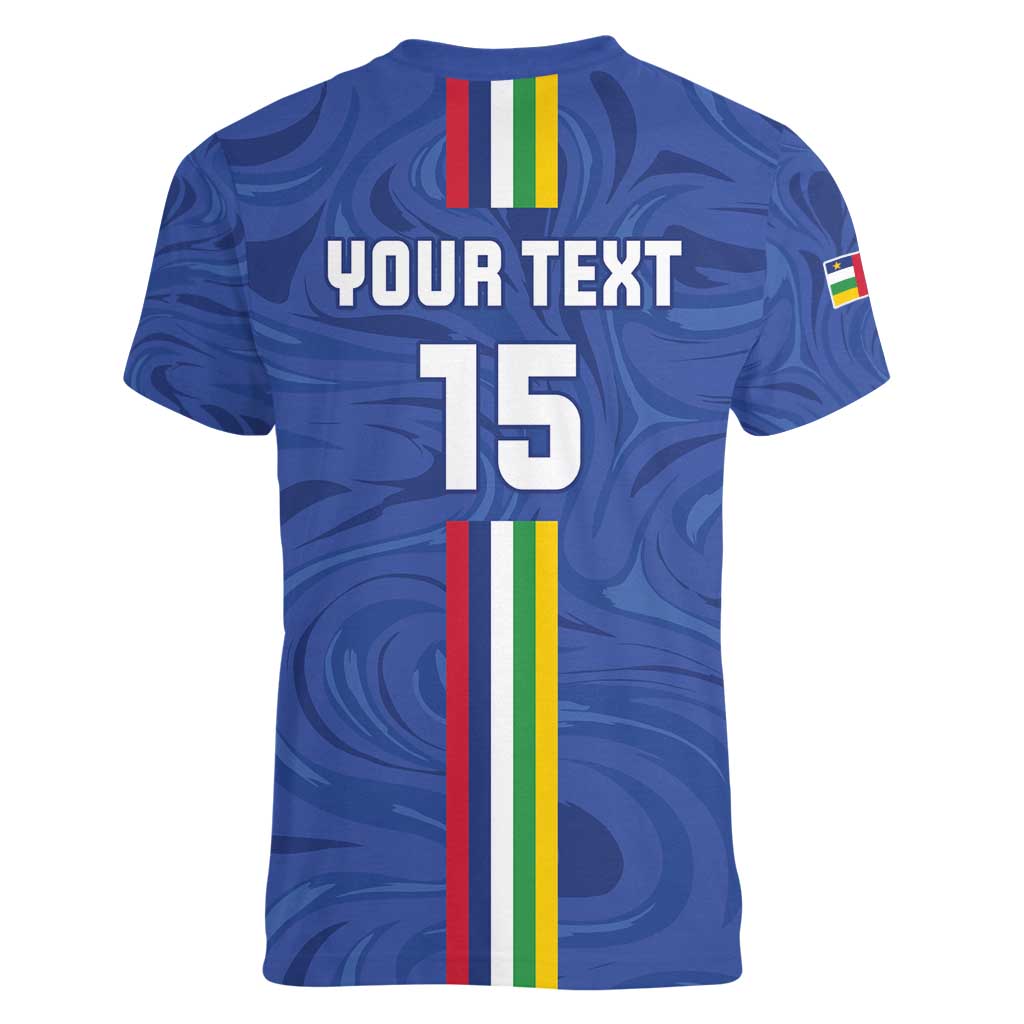 Custom Central African Republic Football Women V-Neck T-Shirt Go Les Fauves Go