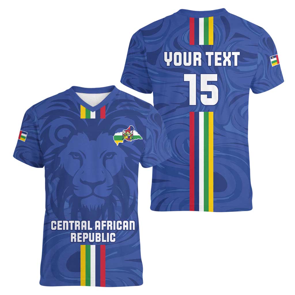Custom Central African Republic Football Women V-Neck T-Shirt Go Les Fauves Go