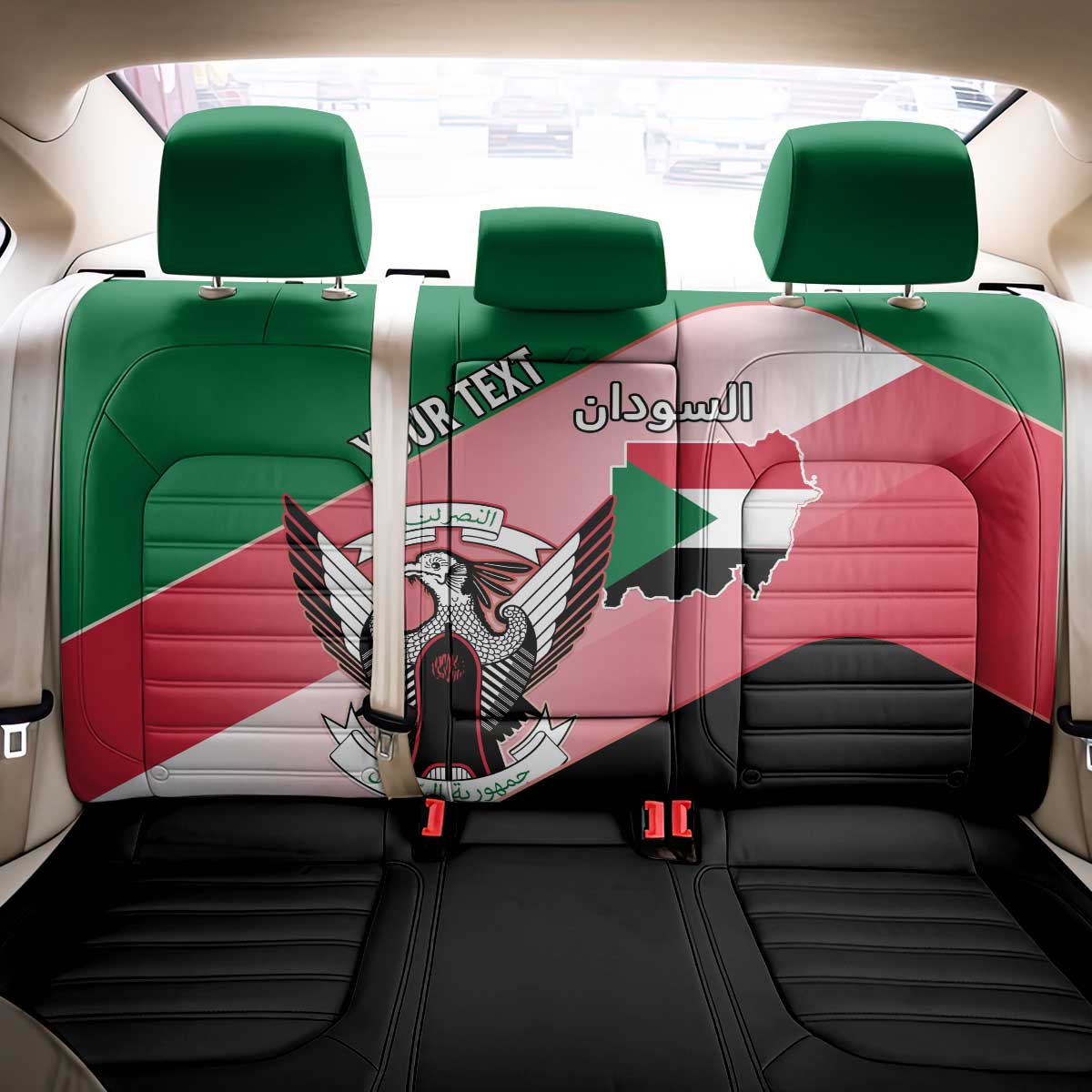 Personalized Sudan Back Car Seat Cover Sudanese Secretary Bird Flag Style