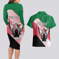 Personalized Sudan Couples Matching Long Sleeve Bodycon Dress and Hawaiian Shirt Sudanese Secretary Bird Flag Style