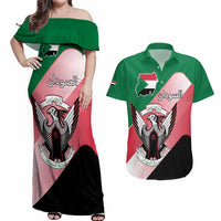 Personalized Sudan Couples Matching Off Shoulder Maxi Dress and Hawaiian Shirt Sudanese Secretary Bird Flag Style
