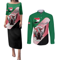 Personalized Sudan Couples Matching Puletasi and Long Sleeve Button Shirt Sudanese Secretary Bird Flag Style
