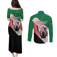 Personalized Sudan Couples Matching Puletasi and Long Sleeve Button Shirt Sudanese Secretary Bird Flag Style