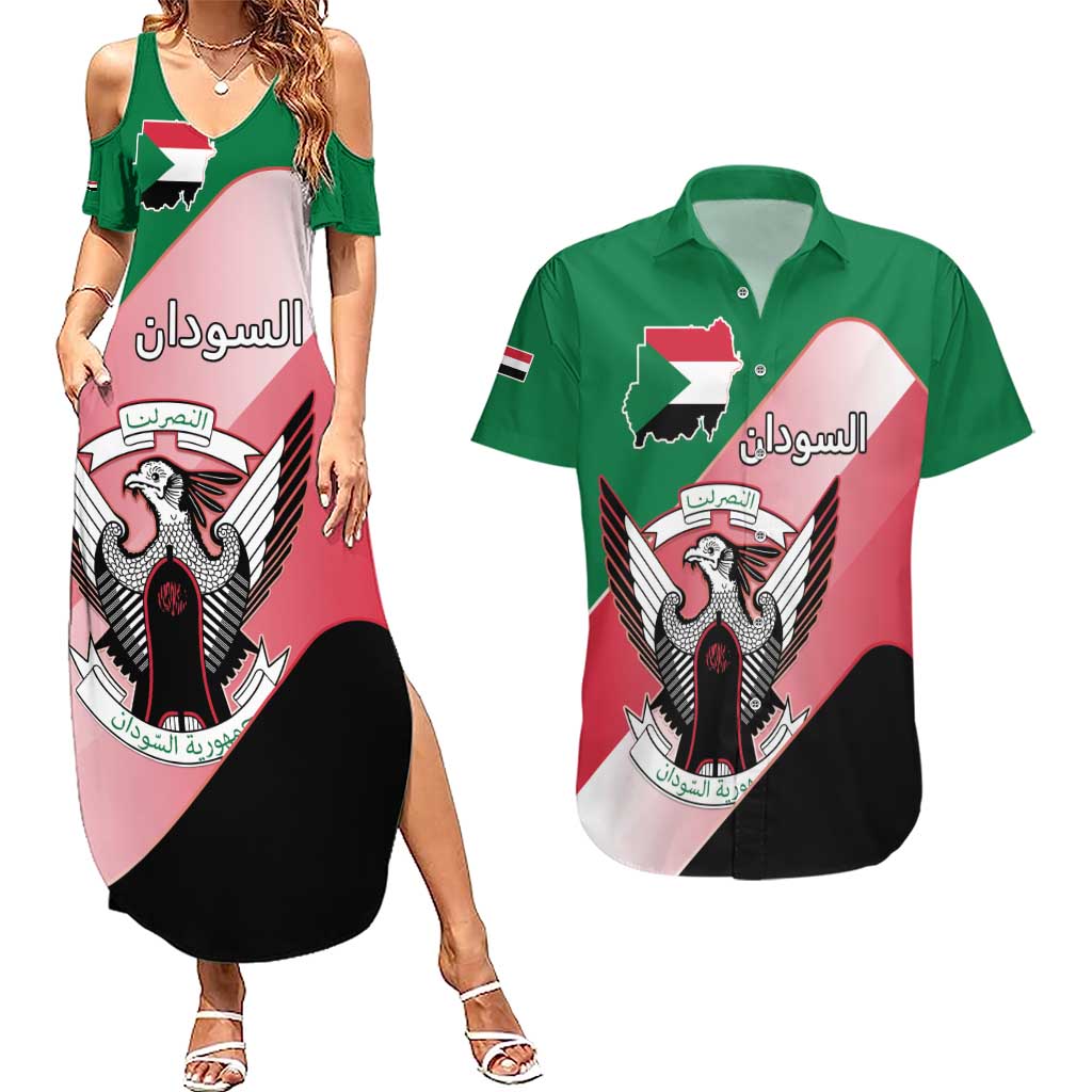 Personalized Sudan Couples Matching Summer Maxi Dress and Hawaiian Shirt Sudanese Secretary Bird Flag Style