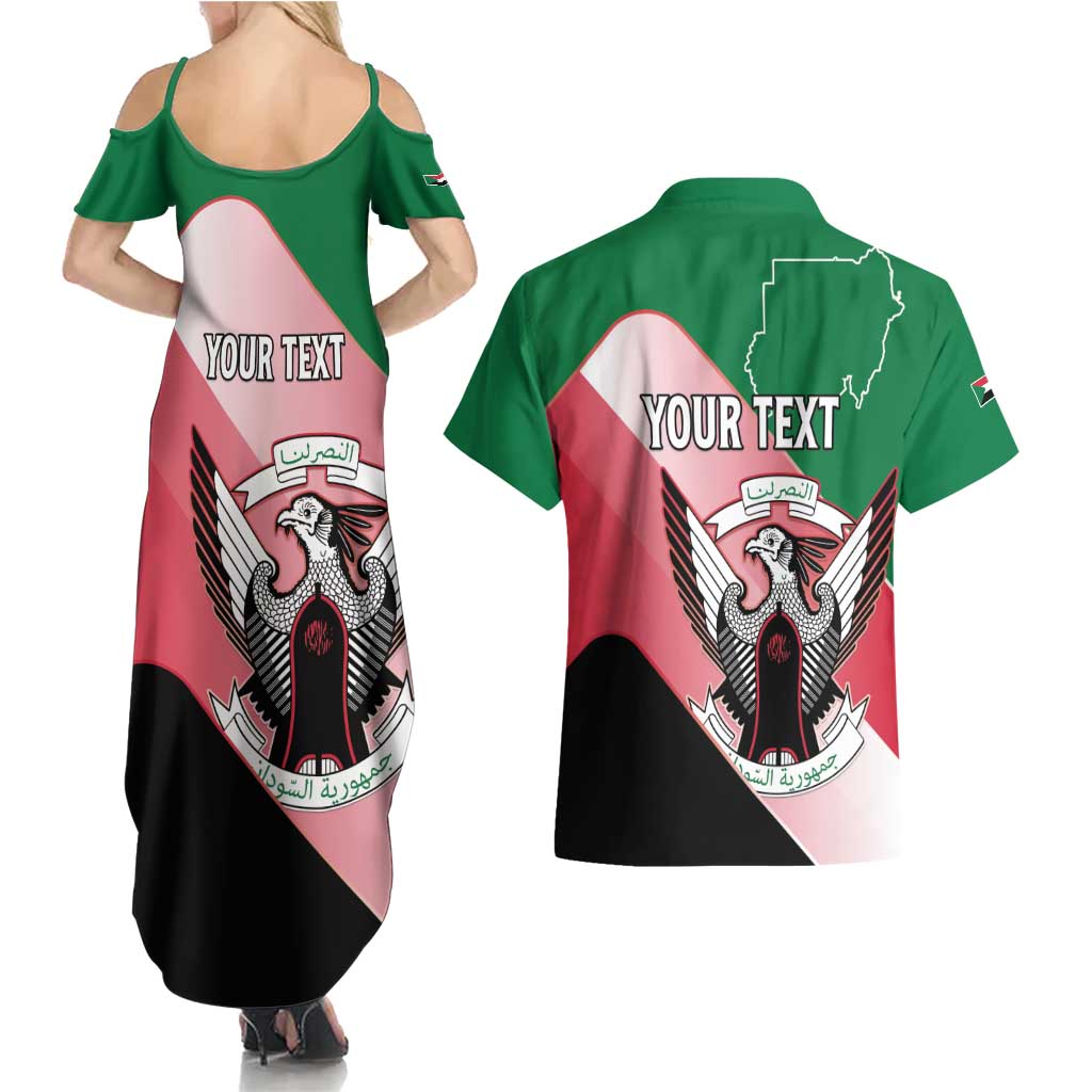 Personalized Sudan Couples Matching Summer Maxi Dress and Hawaiian Shirt Sudanese Secretary Bird Flag Style